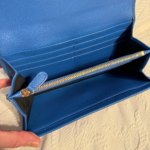 Salvatore Ferragamo Blue Crosshatch Leather Clutch Wallet Card Organizer Italy - Picture 8 of 8